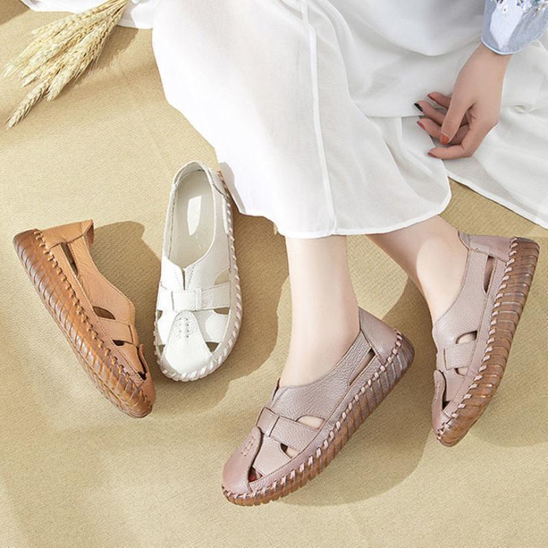 Soft Sole Mum Sandals Women Summer Flats Comfortable Non-slip Loafers Breathable Solid Colour Walking Shoes