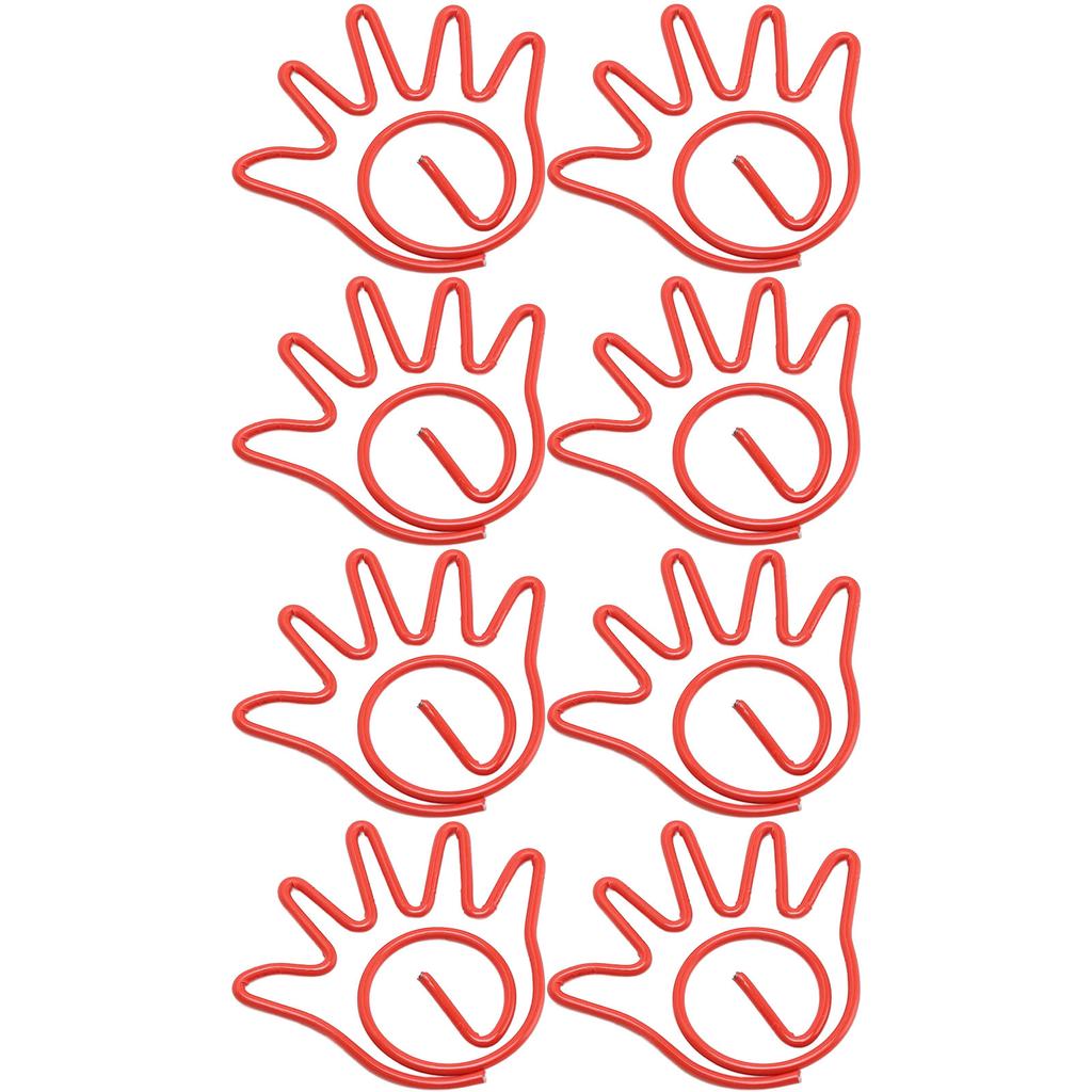 100Pcs Paper Clip Metal Hand Shaped Design Rustproof Paperclip Decoration for Office School Red