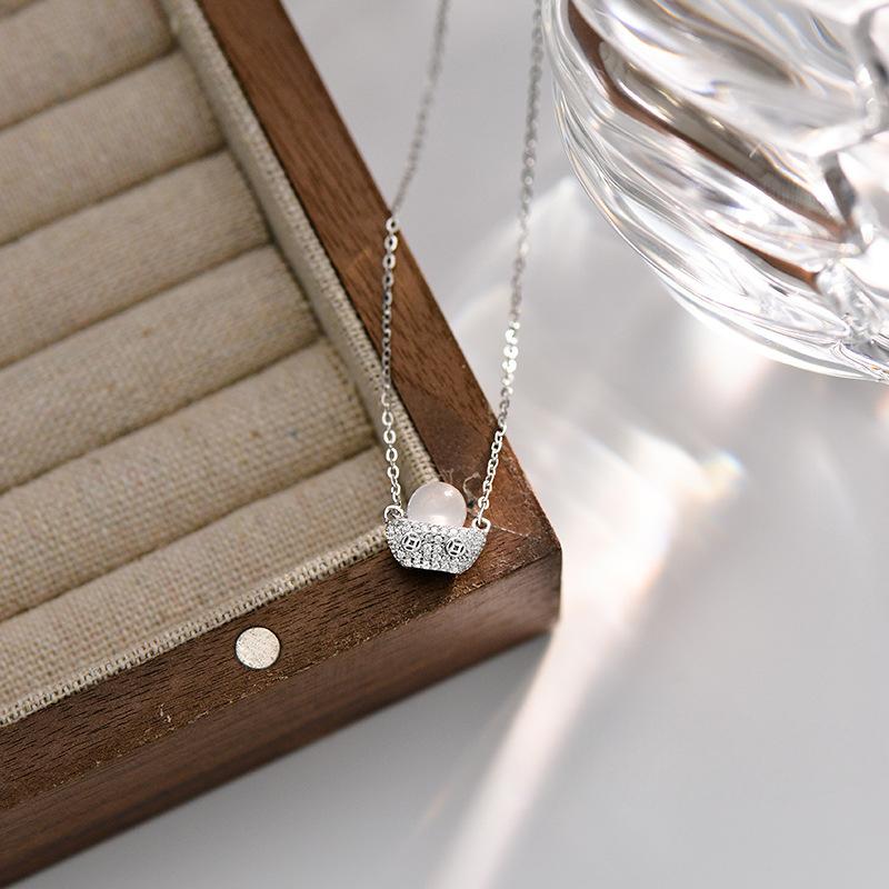 Jin Yuanbao Weißer Jade Mark Halskette Leichter Luxus Neuer Chinesischer Stil Elegant und Exquisit Temperament Schlüsselbeinkette