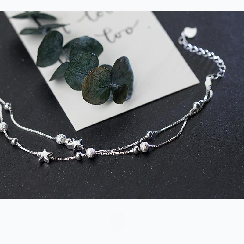 925 Sterling Silver Star Charm Bracelets for Women Double Layer Box Chain Matte Beads Bracelets Jewelry Birthday Gift