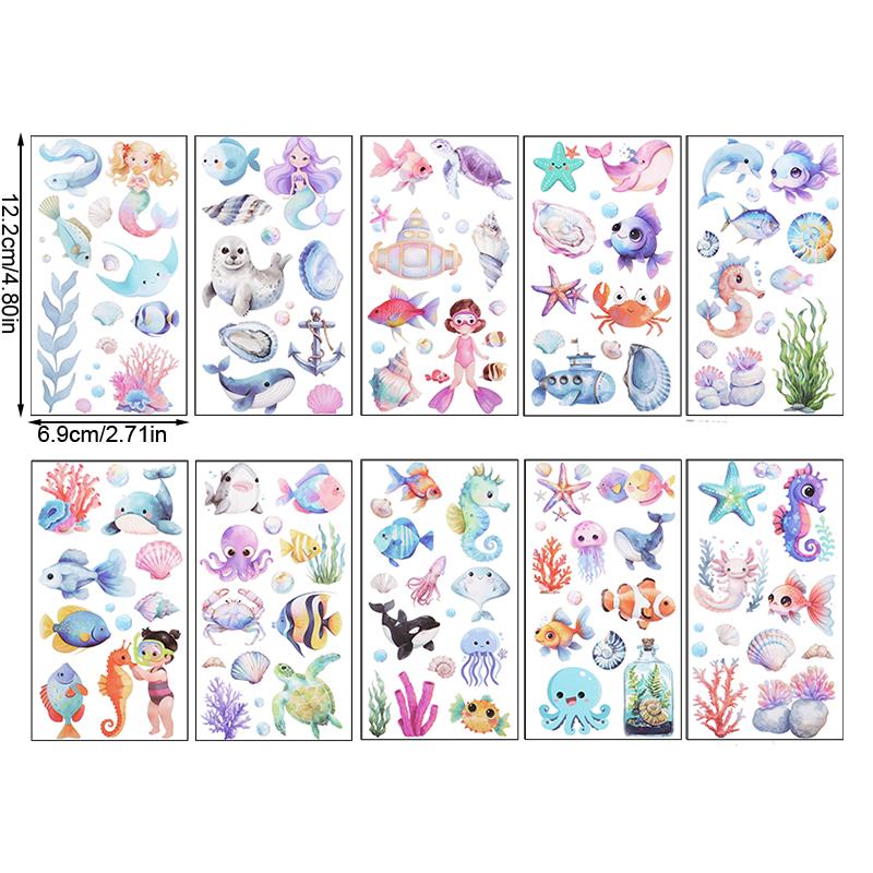 10pcs Cartoon Mermaid Temporary Tattoo Stickers Kids Girls Mermaid Theme Birthday Party Favors Decoration Pinata Filler Toy Gift