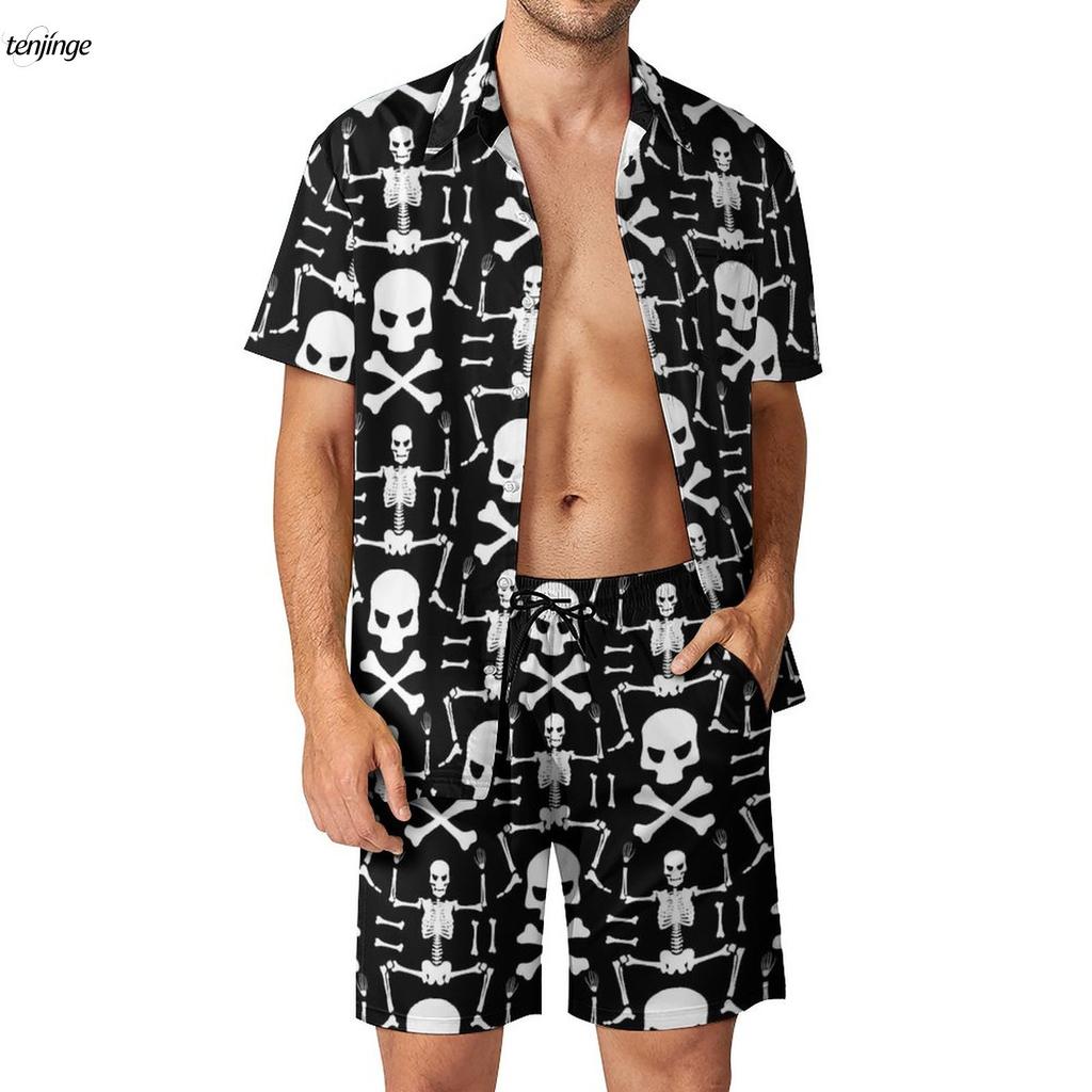 Skeleton 3D Printing Fitness Outdoor Men Sets Bone Skulls Casual Shirt Set Summer Pattern Shorts Two-piece Funny Clothing Suits