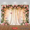 2D Pink Rose & Butterfly On Sheer Curtain Backdrop, Background Cloth for Wedding, Birthday & Events