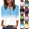 Women's Fashion Gradient Print Neck 3/4 Sleeve T-Shirt Top for Summer Casual Wear
