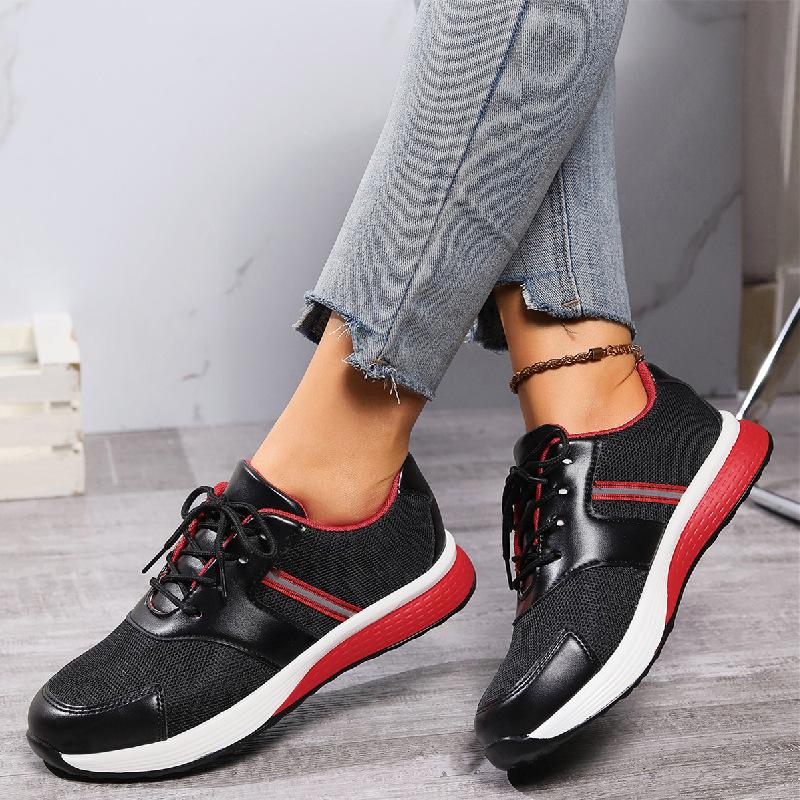 Flat Mixeds Colour Mesh Women Sneaker 2024 New Round Head Lace Up Casual Shoes for Women Lightweight Comfortable Running Shoes