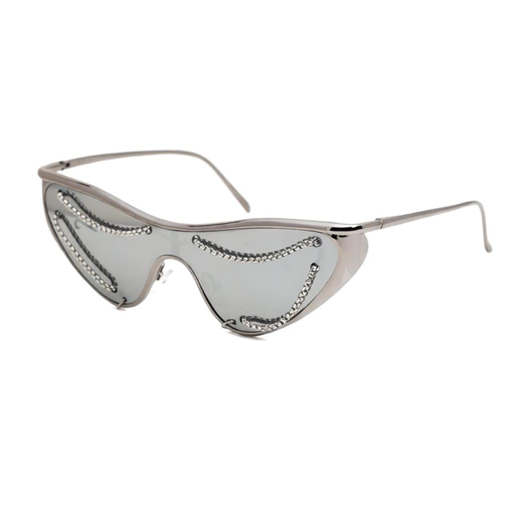 Trendy Cat Eye Chain Sunglasses with Cross Metal Frame – Fashionable European & American Design