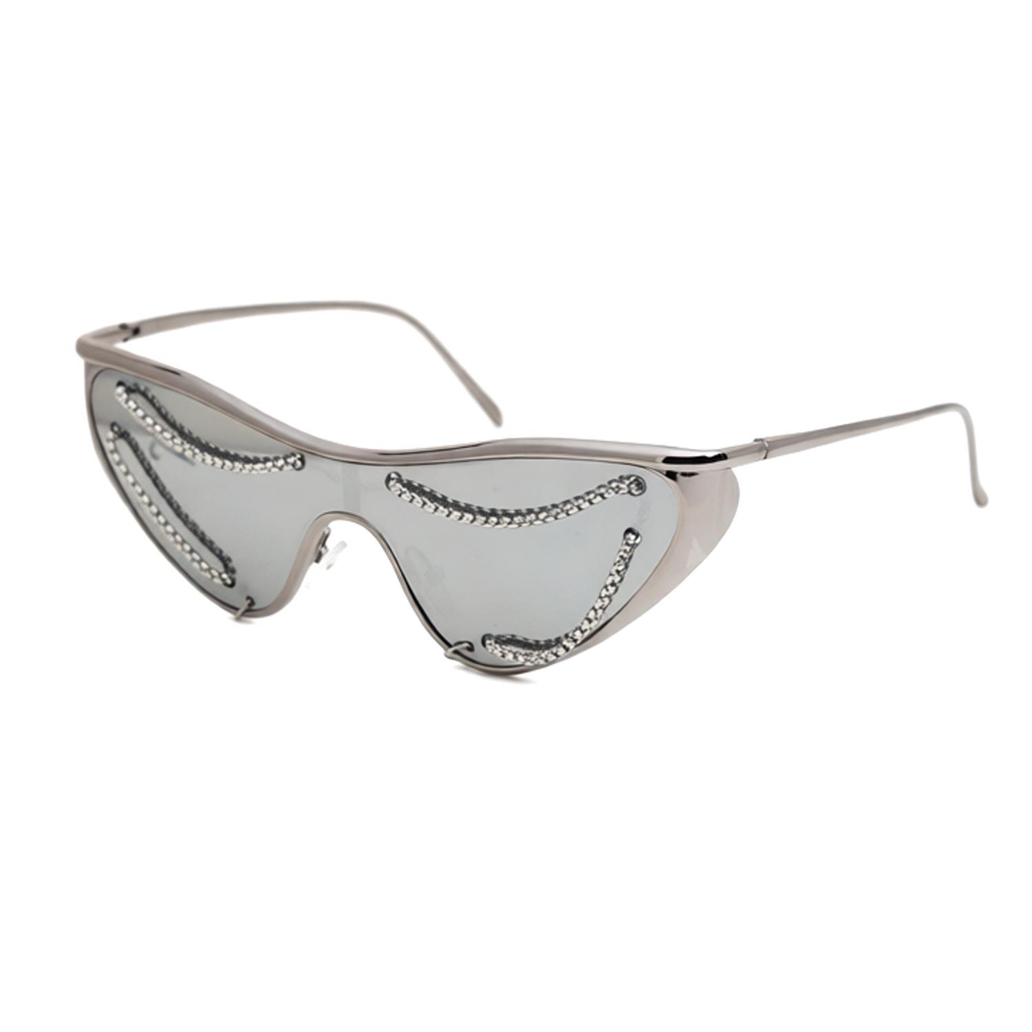 Trendy Cat Eye Chain Sunglasses with Cross Metal Frame – Fashionable European & American Design