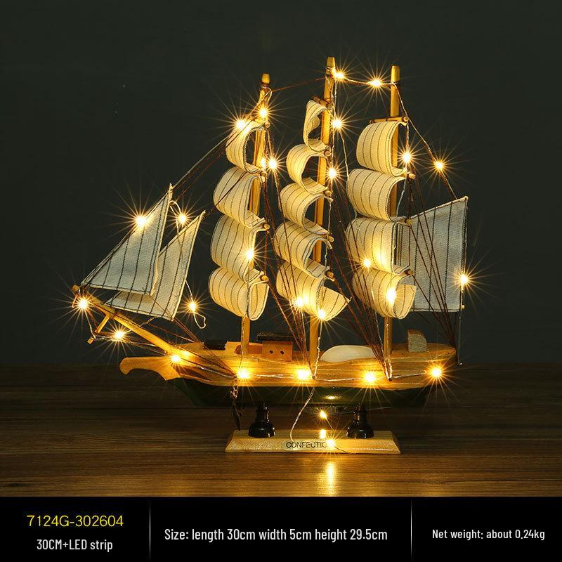 Wooden Pirate Ship Model: Small Boat Ornament for Office or Room Decoration