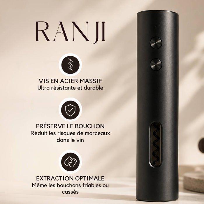 Tire bouchon électrique - RANJI - Rechargeable USB-C - Coupe-capsule inclus - Vis acier inoxydable - Compact noir