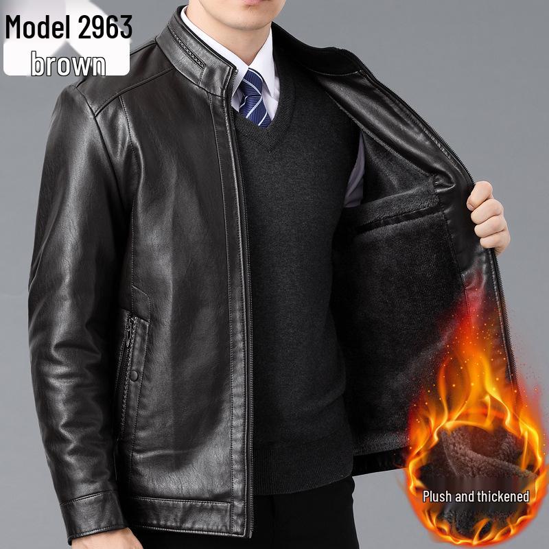 Men's Winter Sheepskin Leather Jacket with Fleece Lining - Thick, Warm Outerwear for Middle-aged and Elderly