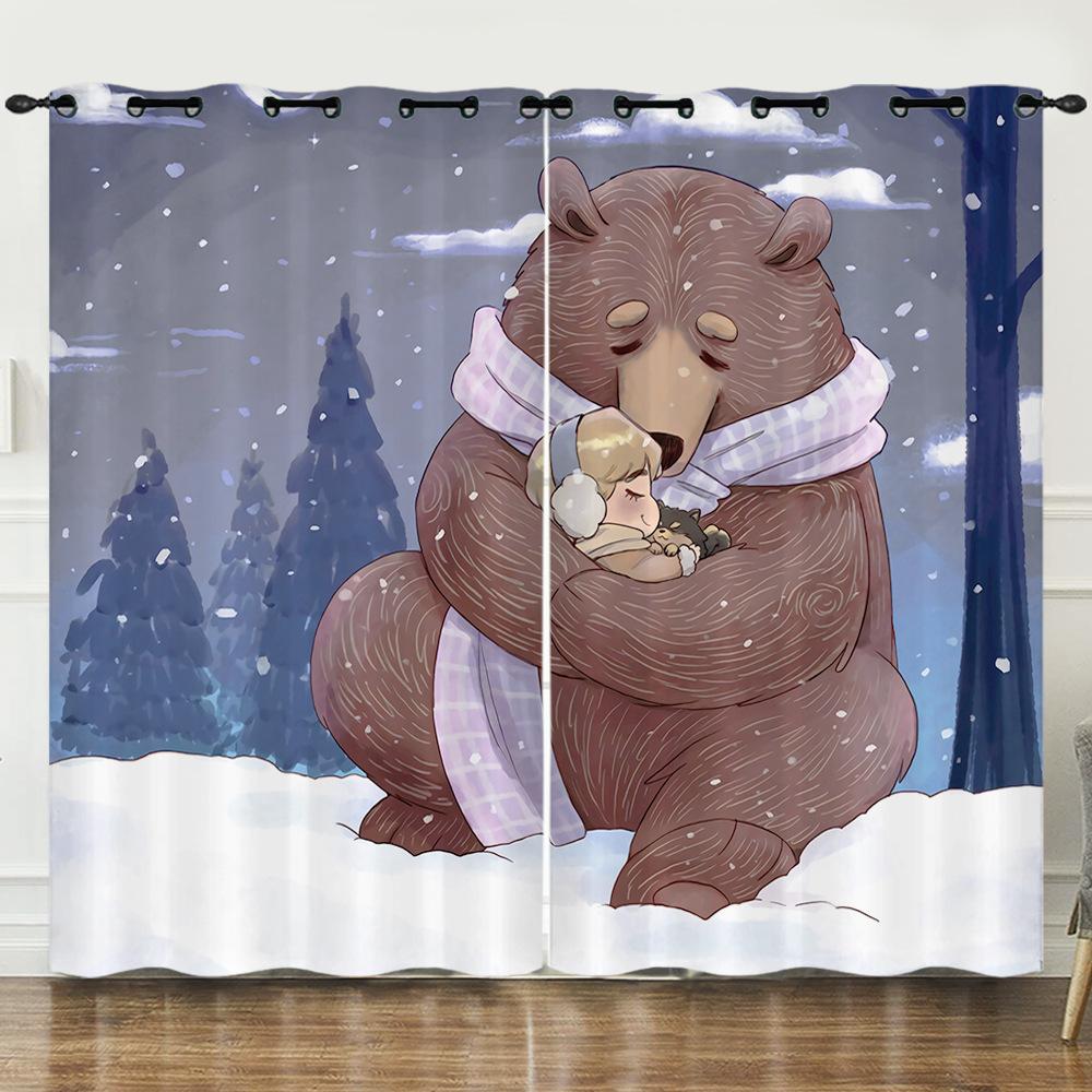 Curtains European And American Cartoon Animals Bear Deer Digital Printing Blackout Curtain Bedroom Punching