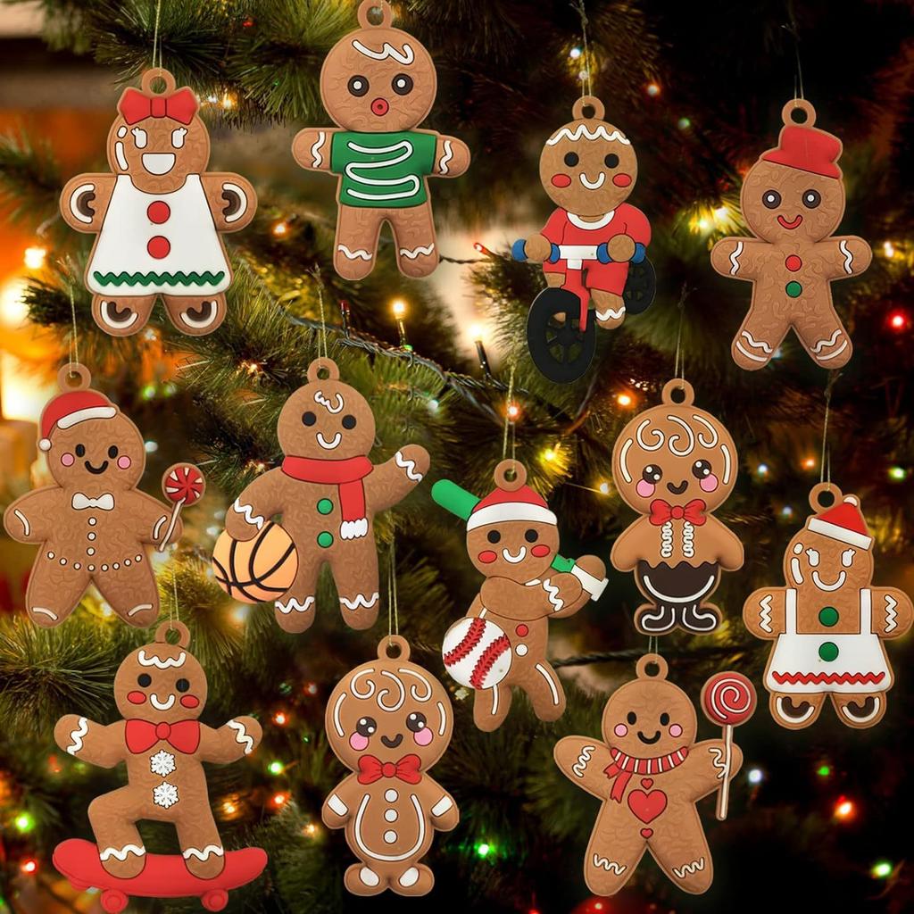 12pcs Gingerbread Man Ornaments for Christmas Tree Assorted Gingerbread Figurines Ornaments Christmas Tree Hanging Decor 3 Inch
