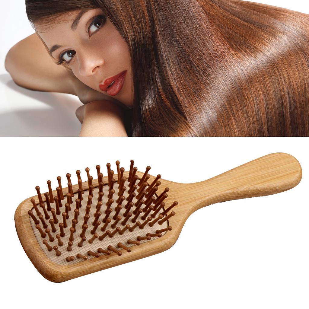 Bamboo Paddle Hair Brush Ergonomic Detangling Smoothing Massage Cushion Hair Brush Styling Tool