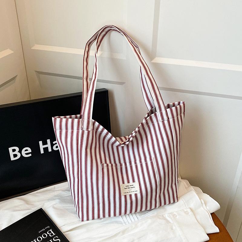 Ctrast Color Stripes Women Shoulder Bags Versatile Ladies Large Capacity Tote Bag Lightweight Portable Female Shopping Handbag