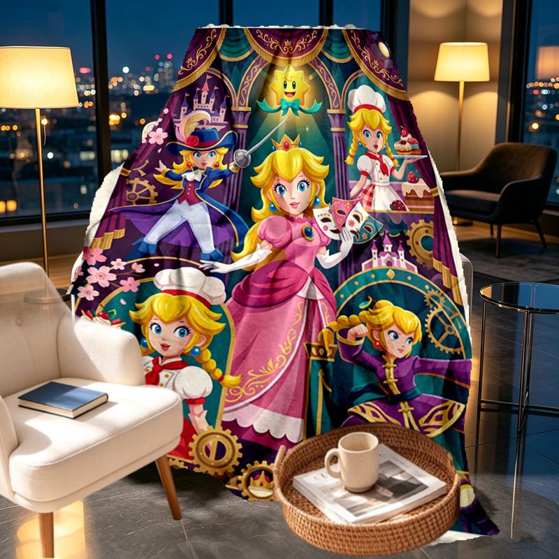Princess Peach Toadstool Print Blanket - Soft & Comfortable, for Bedroom, Travel, Sofa, Home Decoration - Birthday Christmas Gift for Friend