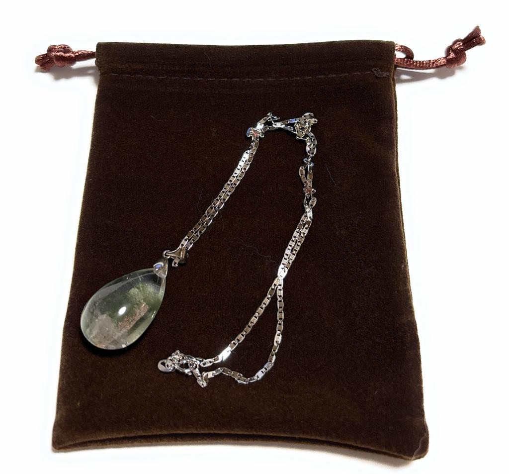 [Malline] Natural Stone Necklace, Garden Quartz (with Phantom Inclusions), Large Drop Pendant, Sterling Silver 925, Healing, 45cm
