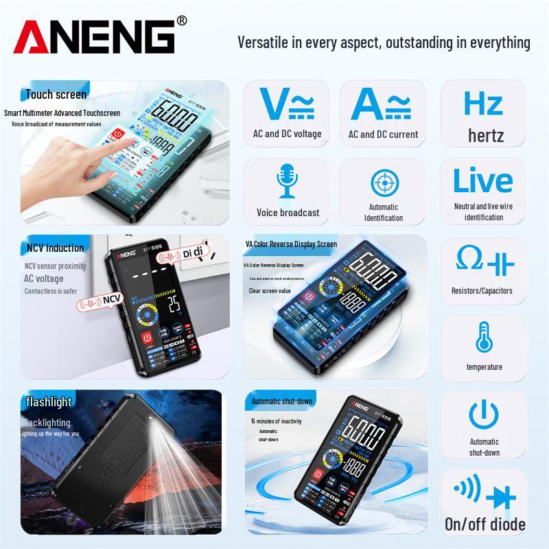 ANENG Smart Voice Multimeter with Touchscreen & Color Display for Electricians - Model 615/617