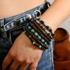 7-Piece new wooden bead turquoise men's and women's bracelets are suitable for daily wear by men and women