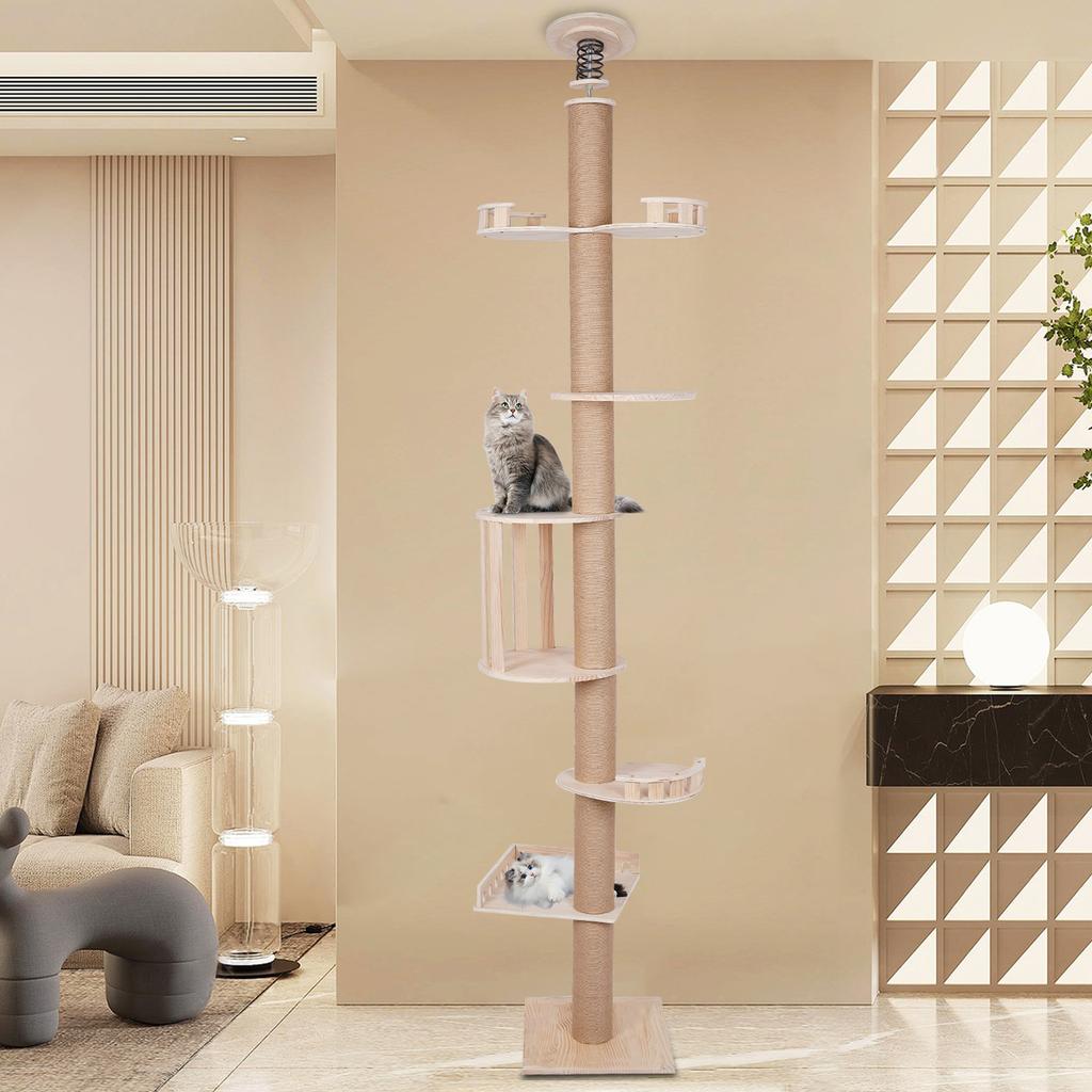 Large Cat Tree Tower for Indoor Cats, 100-104 Inches Tall, Multi-Level Cat Climber with Sisal Scratching Posts, Wooden Cat Condo