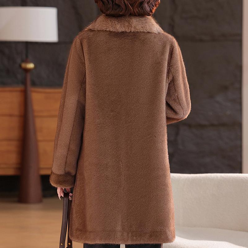 Luxurious Winter Faux Fur Jackets for Women Thick Warm Outerwears Elegant Middle-aged Women's Fur Coat