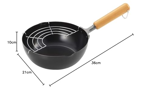 Yoshikawa Tempura Pan, 20cm, New Gourmet Power, Wooden Handle, Frying/Frying Pot, Black, SJ3169