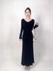 Elegant German Velvet V-Neck A-Line Flared Sleeve Evening Dress - Warm, Fashionable, Versatile Style.