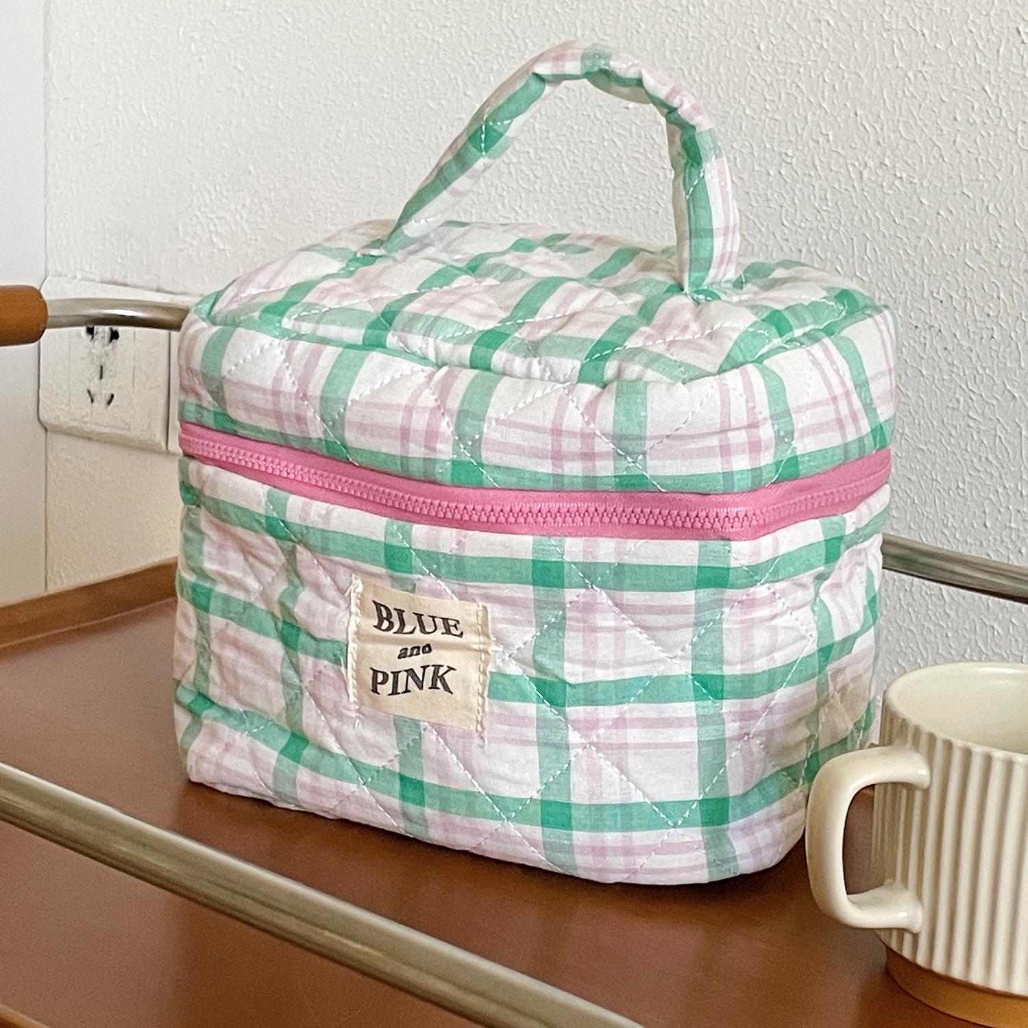 

Fashi Large Capacity Plaid Women s Cosmetic Bag Simple Sweet Portable Ladies Storage Bags Cute Casual Female Handbags Clutch зелёный