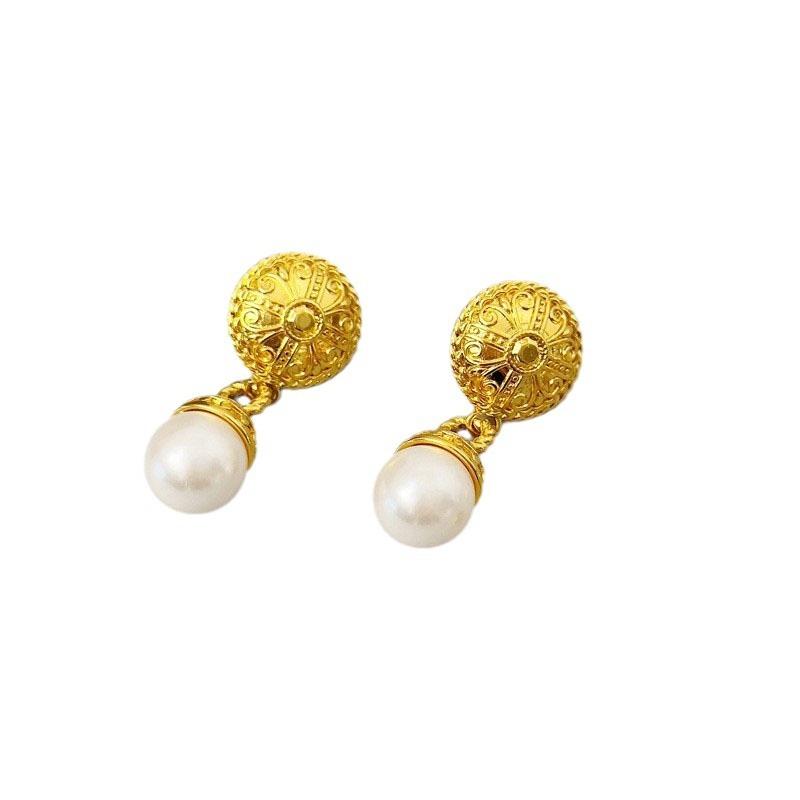 Manufacturer'S Supply Vintage French Relief Round Pearl Fringed Earrings Medieval Court Style Earrings Female Spot
