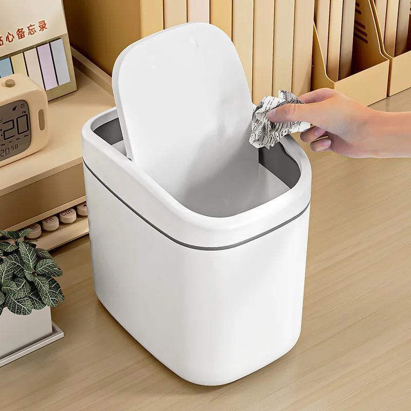 Desktop Trash Can Small Mini Garbage Can Plastic Dustbin with Shake Cover for Home Office Waste Bins Household Cleaning