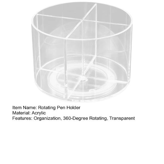 360 Degree Rotating Pen Holder Transparent Desk Pencil Organizer with 4 Compartments Acrylic Marker Caddy for Office Home School Supplies