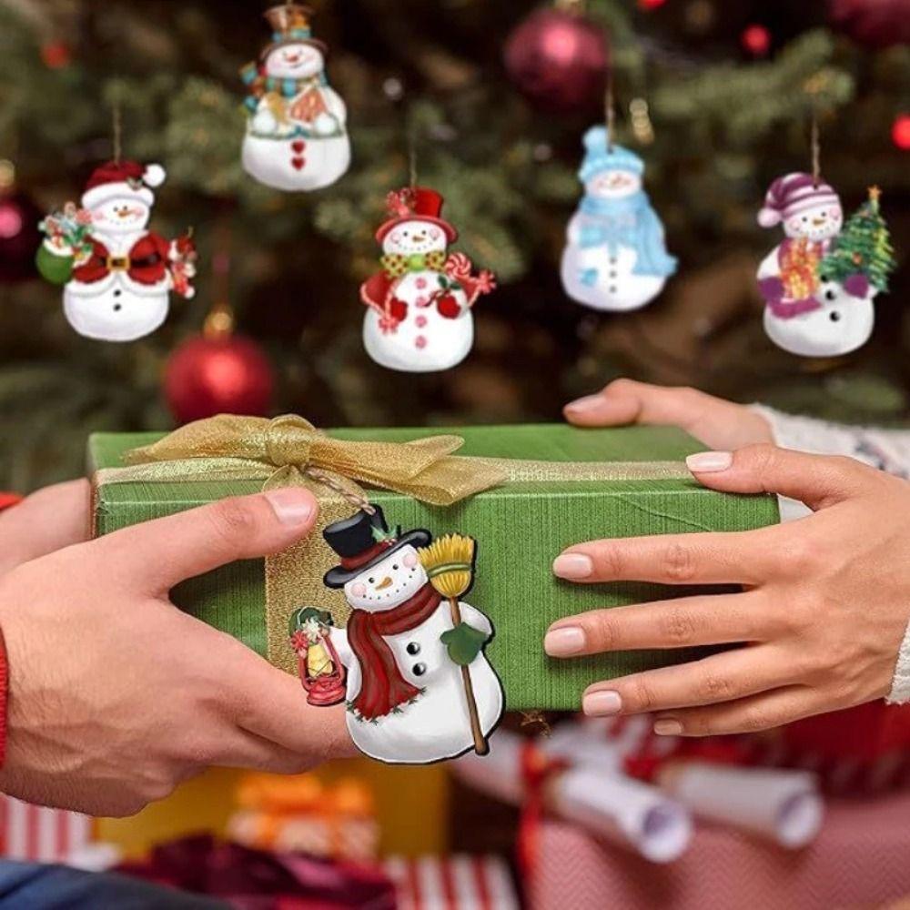 12Pcs DIY Xmas Hanging Ornaments Wooden Christmas Tree Decoration Creative Santa Hanging Pendants