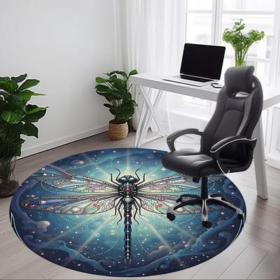 1pc Dragonfly Staine Glass Office Round Rug, Non-slip, Soft and Durable Office Rug for Interior Decoration, Perfect for Office,Decoration Yy260204080