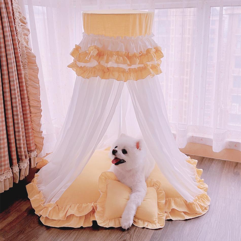 Cute Soft Mesh Pet Tent Washable Dog Mosquito Net Princess Style Teddy House for Small Breeds All-Season Cozy Shelter for Puppie
