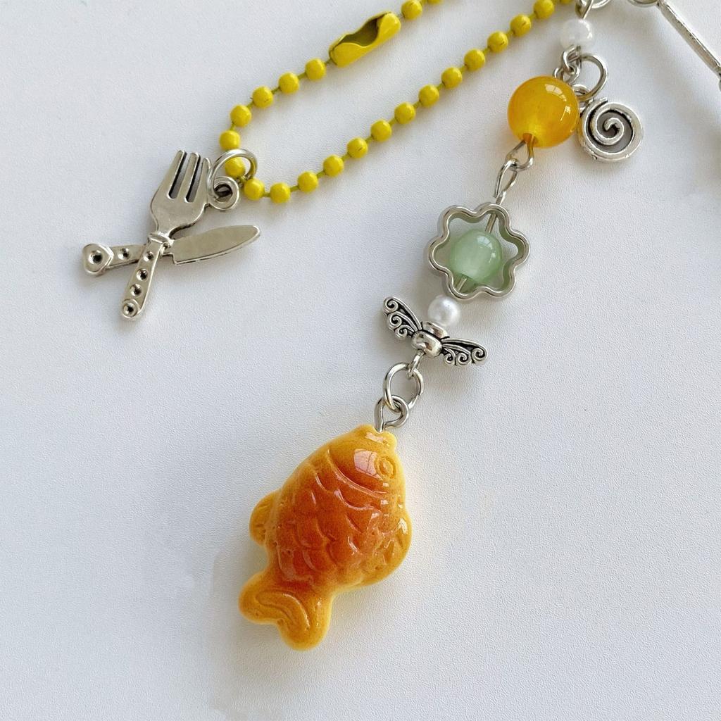 Lovely Taiyaki Phone Strap Retro Japanese Y2K Style Multi Use Keychain Pendant Lightweight Gift For Friends Lovers