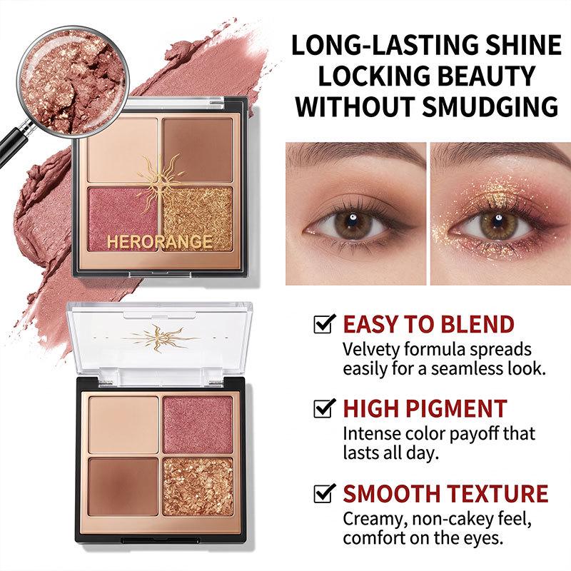 Moon Shadow Sunlit 4-Color Eyeshadow Palette: Waterproof, Sweatproof, Long-Lasting, Easy To Apply, Versatile for Everyday Use.
