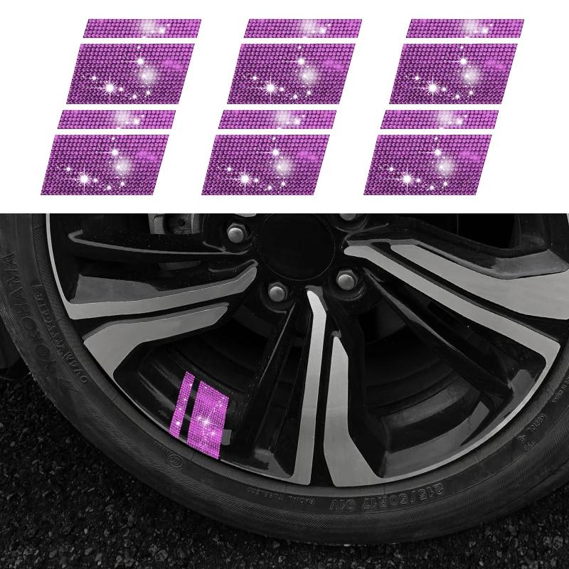 6Pcs Reflective Car Wheel Rim Stickers Mark Stripe Racing Wheel Hub Decals for Size 18" - 21" Bling Rhinestone Decor Sticker