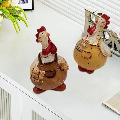 2x Chicken Statue Resin Sculpture Lovely Miniature Gift Art Crafts Ornament Farm Animal for
