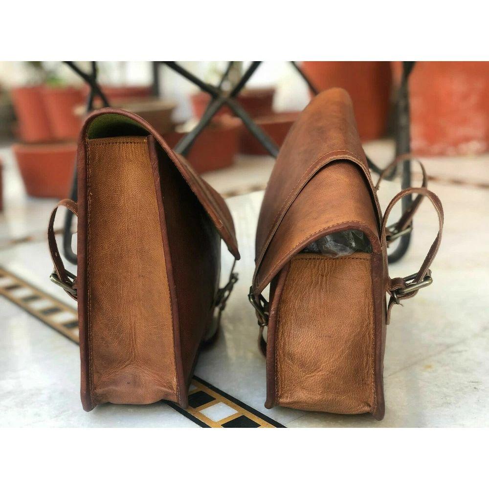 Side Pouch  Leather Bags Pouch Panniers Saddle 2bags Motorcycle Saddleba