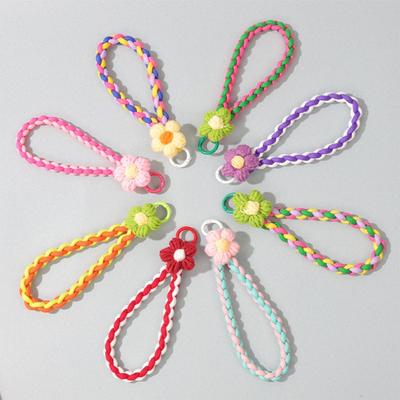 Colorful Braided Lanyard Keychain with Flower Charm Anti Lost Phone Strap Fashionable Car Key Holder Accessories