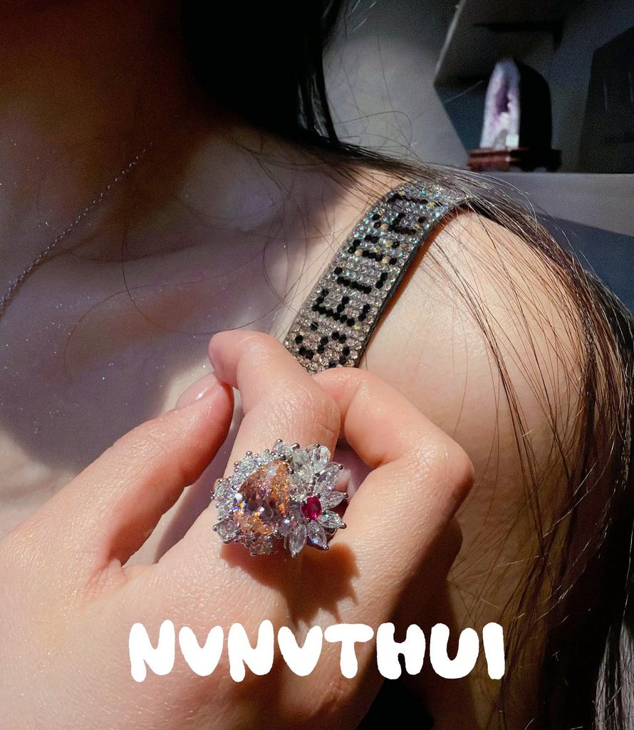 Light Petal Water Drop Gemstone Flower Necklace, Papalacha, 18K Gold Plated, Flower Zircon Ice Flower Cut Ring