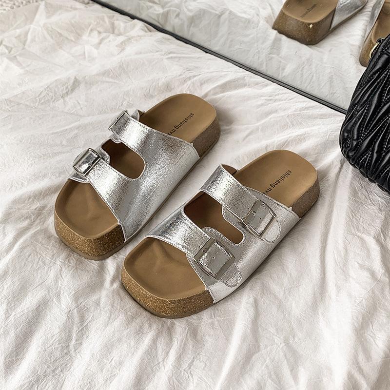 Thick-soled Large-size Sandals Women's Shoes Are Worn Outside, Summer New One-word Drags, Summer 2025 Casual Fashion Lazy Sandals