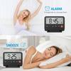 Small Digital Travel Alarm Clock, Black, Foldable Calendar Temperature Timer LCD Desk Clock, Snooze, 9 Alarm Sounds, Backlight, AAA Battery Operated