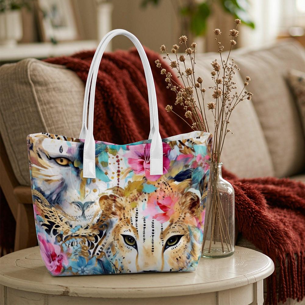 Vibrant Cheetah Print Tote Bag Fashion Casual Large Capacity Daily Outdoor Shoulder Shopping Bag