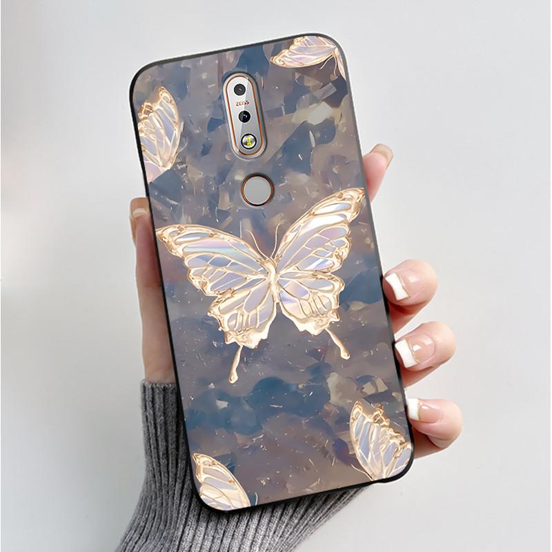 Printing Pattern Case For Nokia 7.1/Nokia 7 Plus Fundas Nokia7 Cover Soft Silicone Black Shell Cute Flower Cartoon Casing Coque