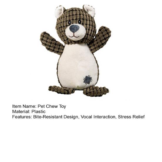 Pet Toy Bear Shape Bite-Resistant Plush Dog Cat Chew Toy with Built-in Sound Device Soft Interactive Play Stress Relief Toy