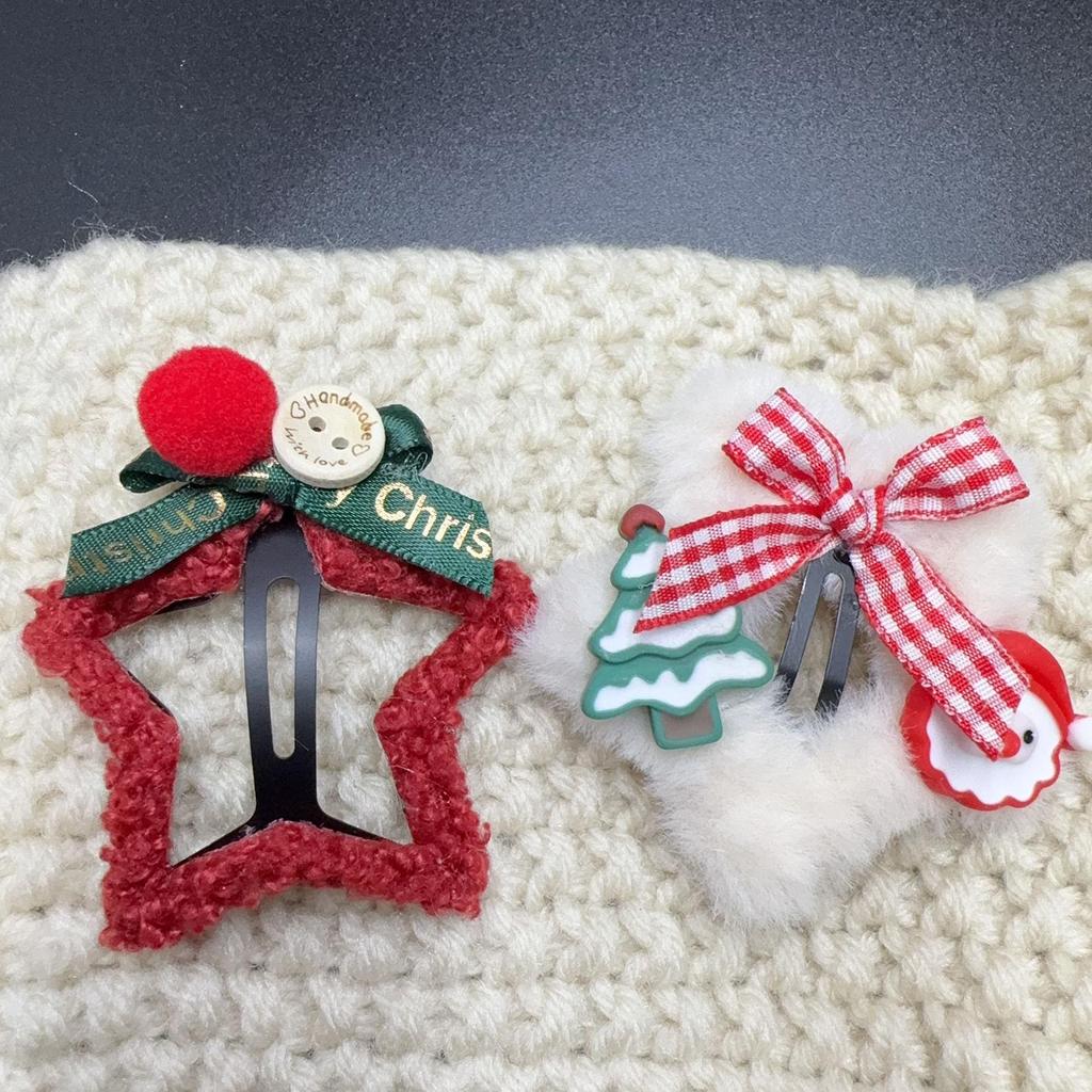 Red Plush Star Hair Clip Bow for Christmas & New Year