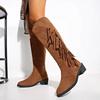 Moda Damskie Botki za Kolano z Frędzlami w Stylu Vintage Szpiczasty Nosek Kowbojskie Długie Buty Damskie Western Jazda Jesień Zima Buty dla Kobiet 2024