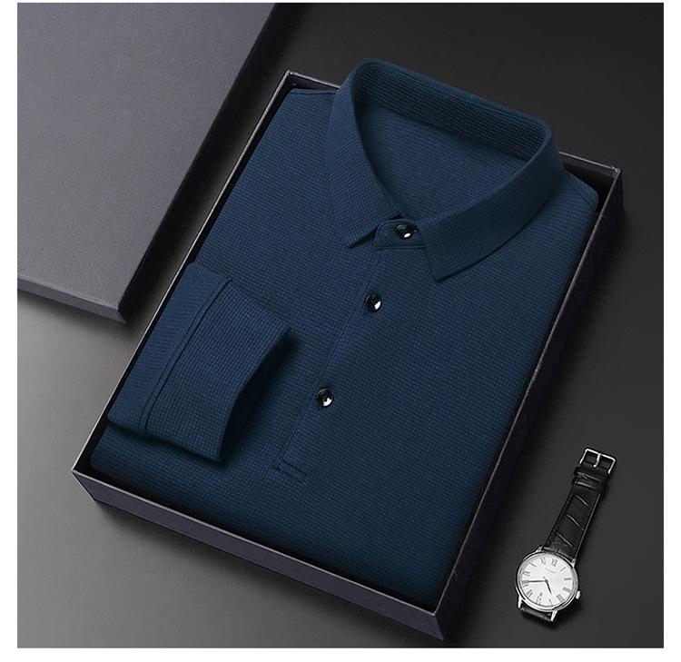 

Waffle Men Long Sleeve T-Shirt Spring Lapel Business Casual Polo Shirt Stretch Top Sweatshirts Men Casual Pullovers S