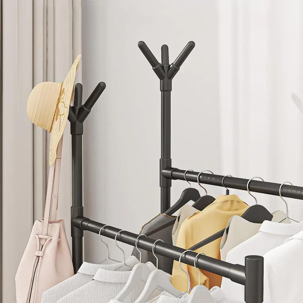 Double-pole Coat Rack Elevated Design Floor Standing Modern Minimalism Clothes Rack Sponge Holder Metal Dustproof Clothing Rack