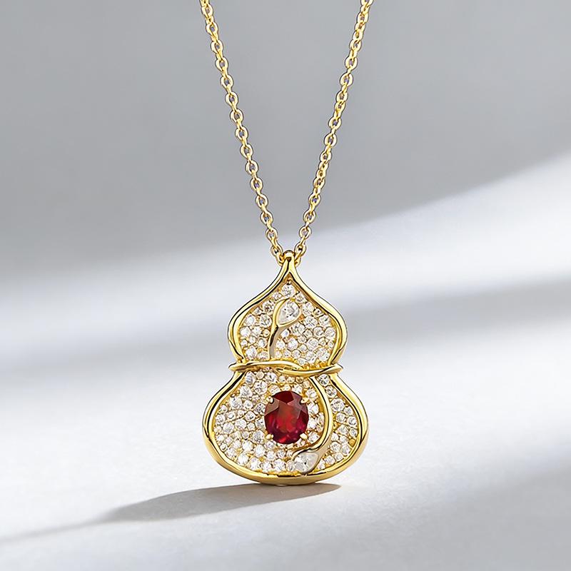 Xiancan S925 Sterling Silver Red Gourd-Shaped Fu Lu Necklace